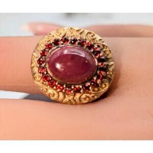 All Stones Test as Ruby 925 Sterling Vermeil Scroll Statement Ring Size 9